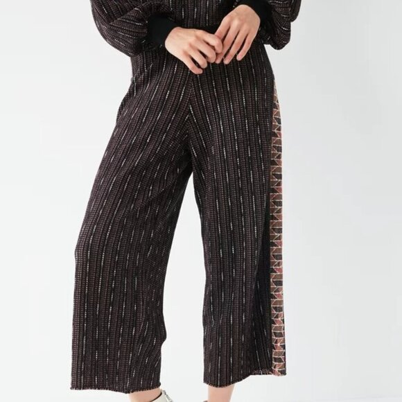 Urban Outfitters Lurex Pant Womens Small Black Pull On Side Stripe Wide Leg - Picture 1 of 14